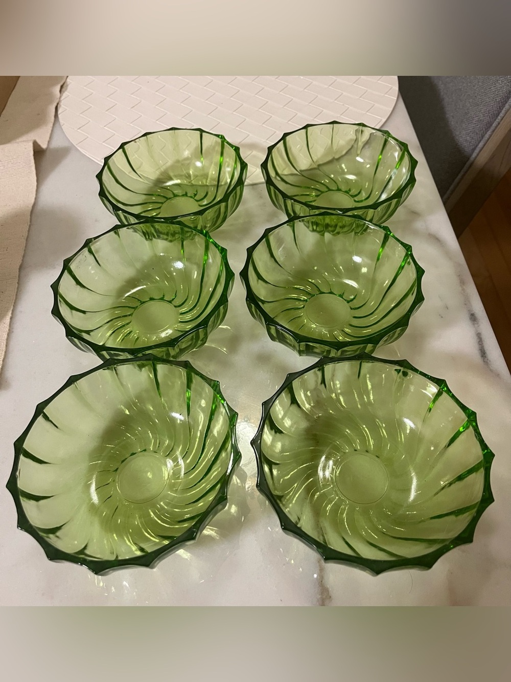 Avocado Green Swirled Glass Dessert Bowls